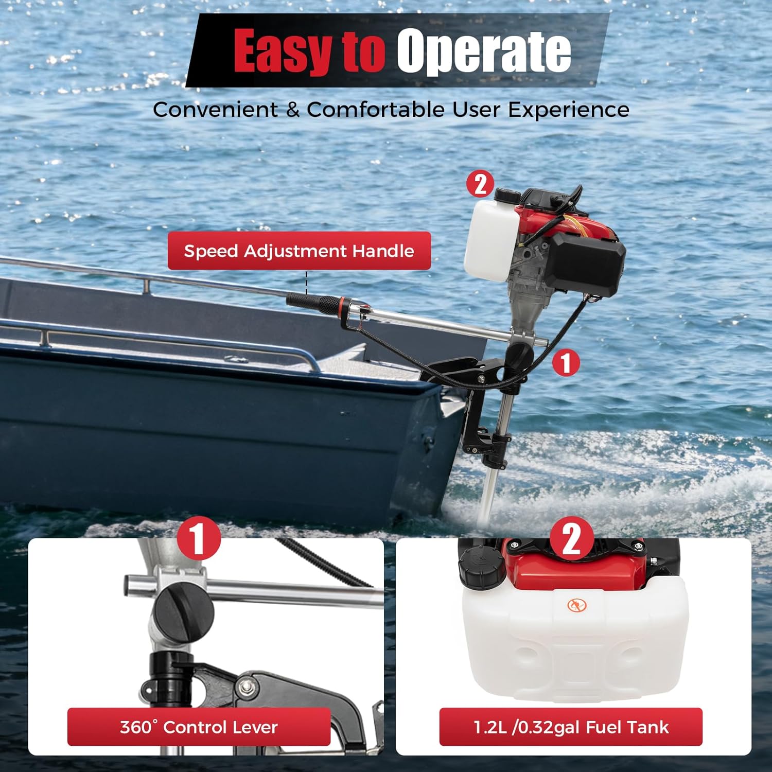 Fishing Boat Outboard Motor - 4PK buitenboordmotor, 4-takt 53,2cc scheepsbootmotor met
