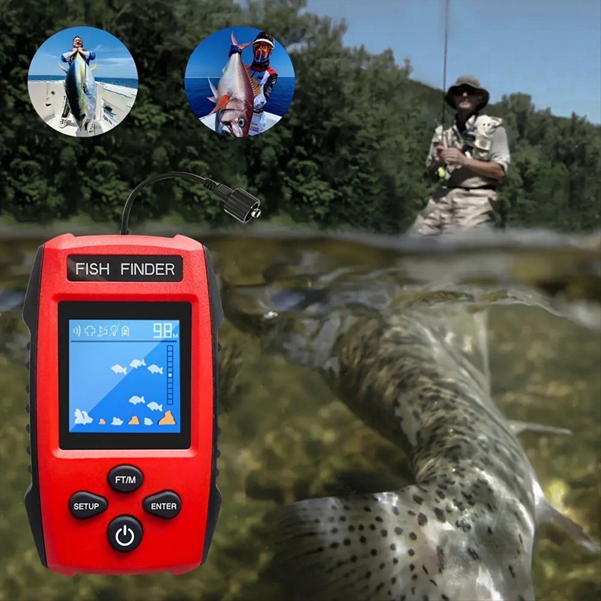 Fishing Boat Depth Finder - Kleuren LCD Fishfinder Bekabelde sonartransducer met