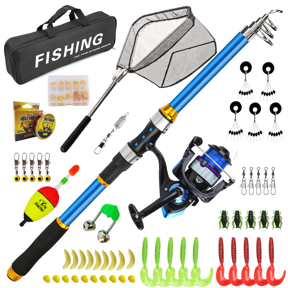 Fishing Boat Oar - 2,1-3,6M telescopische glasvezel hengelset met haspel