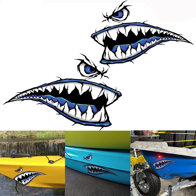 Fishing Boat Oar - 2PCS Haaientanden Mond Boot Stickers Waterdicht